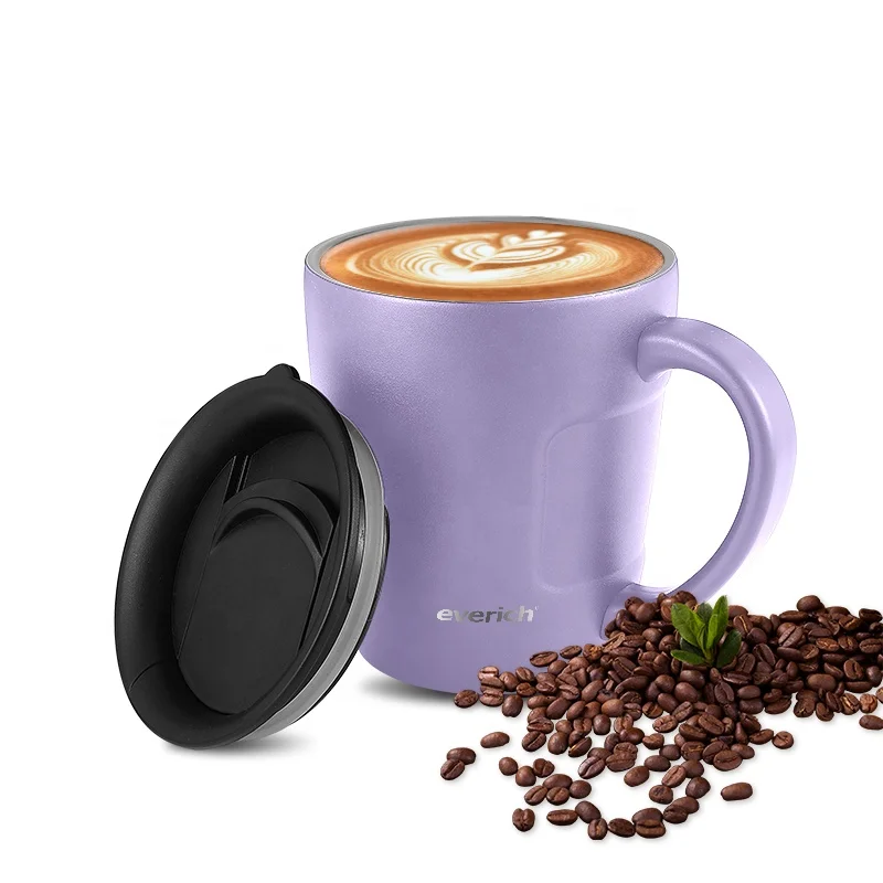Hot& Cold Coffee Drinking Insulated Vacuum Insulated Plastic Handle 12oz coffee cup for office