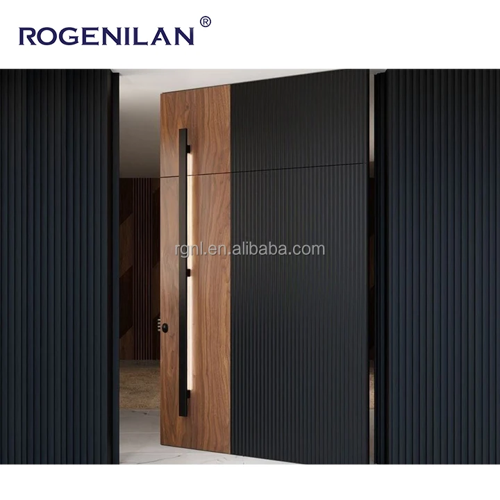Wood Pattern Design Smart Lock House Aluminium Gates Doors System For Modern Houses Metal Main Front Door