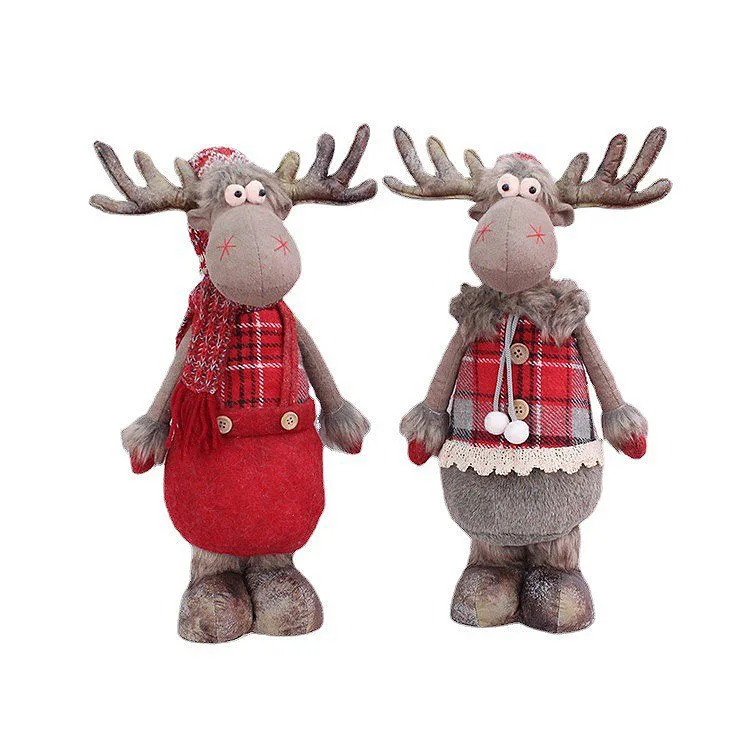 Xmas Party Decoration Retractable Reindeer Dolls Elk Plush Toys Christmas Decoration for Tree Home Ornaments Christmas Doll Gift
