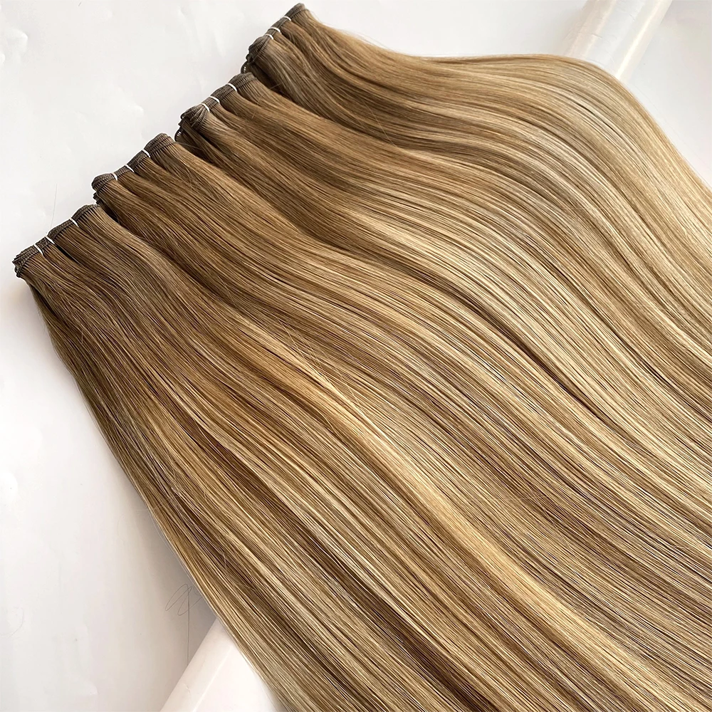 Handtied Weft Natural Look Smooth Soft Russian Cuticle Aligned Hair Lightweight Double Drawn Handtied Weft