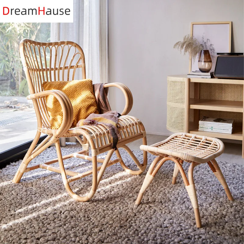 Dreamhause Real Rattan Sofa Chair Living Room Balcony Single Chair Nordic Homestay Style Lounge Chair designer