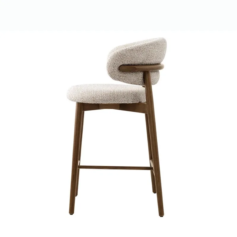 Wholesales Modern Nordic Light Luxury Wooden Leg White Fabric High Stools Bar Chair For Kitchen Home Restaurant Dining Furniture