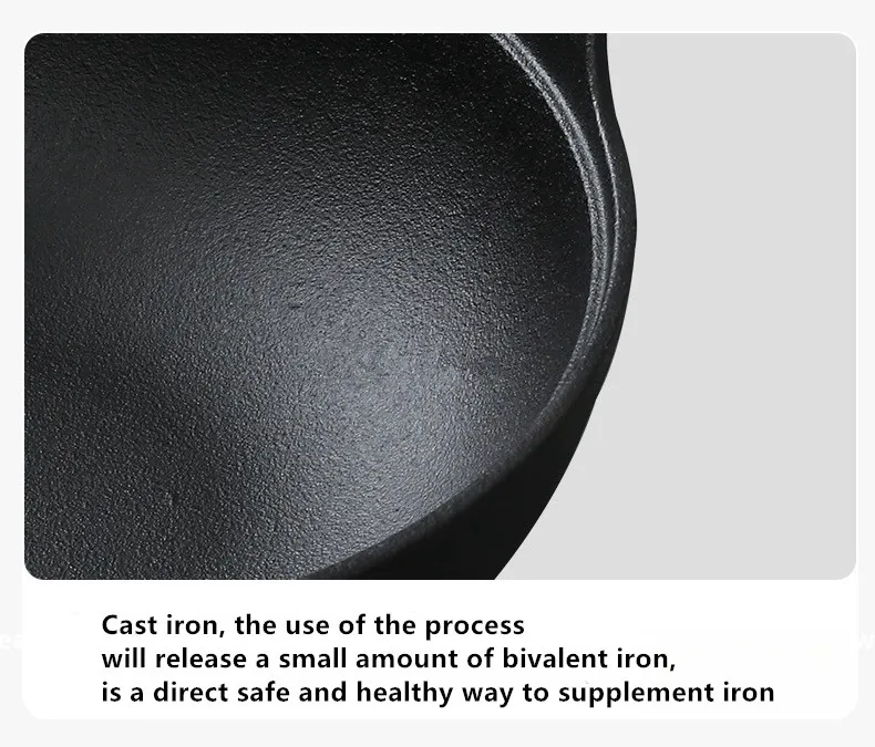 Round Black Cast Iron Deep Frying Pan Kitchenware Soup Pot Non Stick Cast Iron Wok