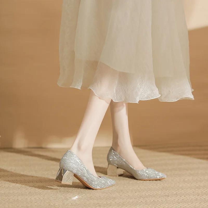 Women Wedding Shoes Comfortable Suede Solid Color Pointed-toe Mujer Shoes Wrap-toe Shallow Flats For Ladies Banquet Bridal Shoes