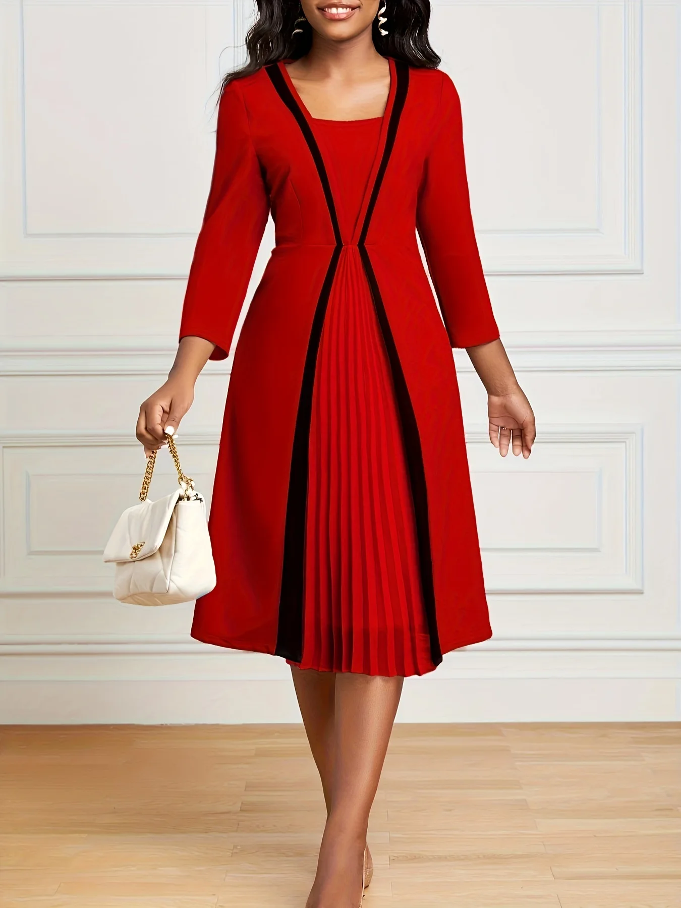 Formal Workplace Work Colorblocked Frill Dress Women Lady Elegant Long Party Casual Business Church Prom Dresses 2024