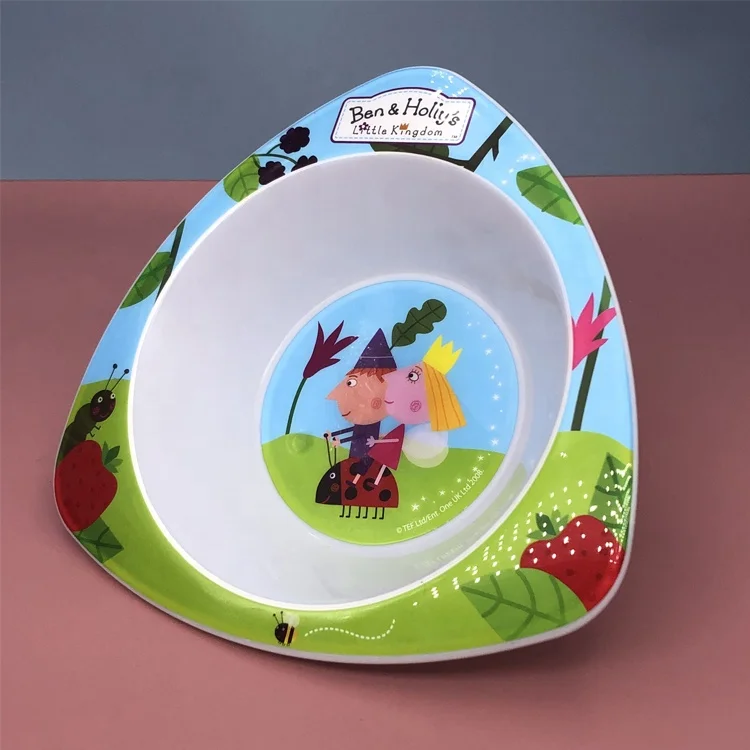 BPA Wholesale 3D Custom Printing Plastic Melanmine Substitution Separator Triangle PP Plate Soup Dishes Plate