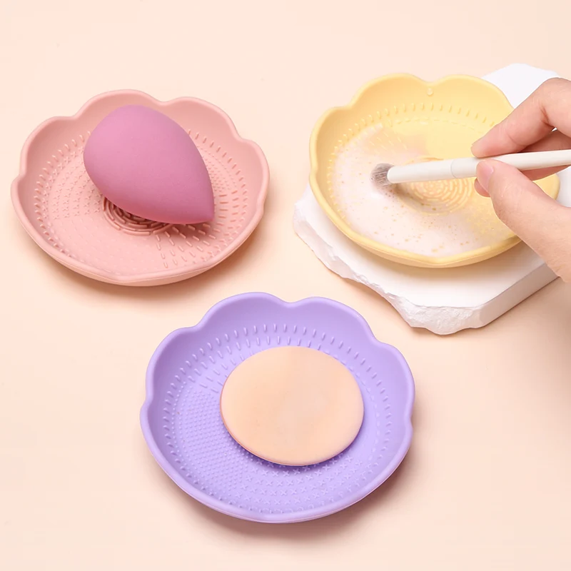 2 in 1 Mini New Arrival Drying Rack Stand Holder Paint Make Up Tool Cleansing Pads Mat Bowl Silicone Makeup Brush Cleaner