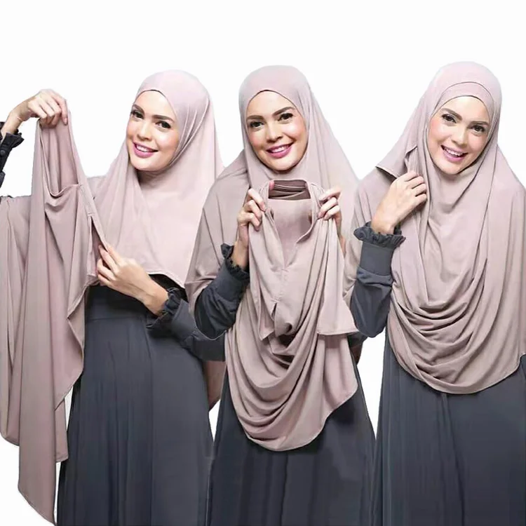 2020 wholesale jersey cotton instant double loop muslim hijab women plain jersey slip on hijab scarf shawls amira hijabs JLS128