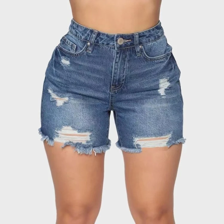 Factory price wholesale lady jeans biker short women ripped denim shorts