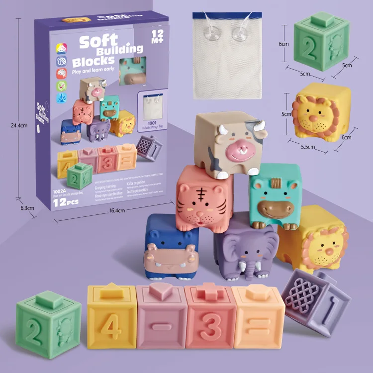 Number Blocks Silicone Bath Toys Silicone Baby Stacking Toys 3D Educational Building Blocks Animal Shaped Toys