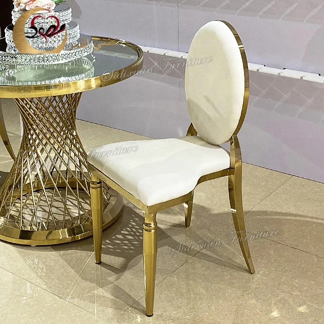 
Cheap golden stainless steel frame round back wedding banquet chairs 