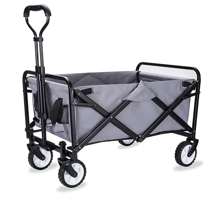 Collapsible Sturdy wide wheels metal shopping wagon folding beach trolley cart