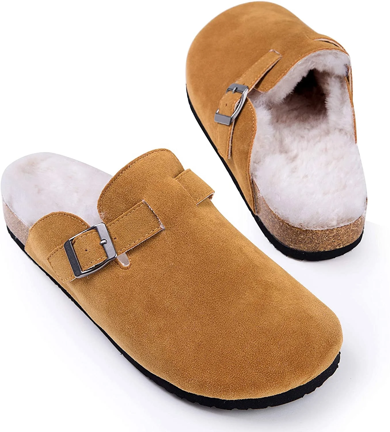 Factory Export Prime Quality Suede Upper and Furry Lining Cork Clog Shoes for Men and Women Indoor Outdoor Daily Life Slippers
