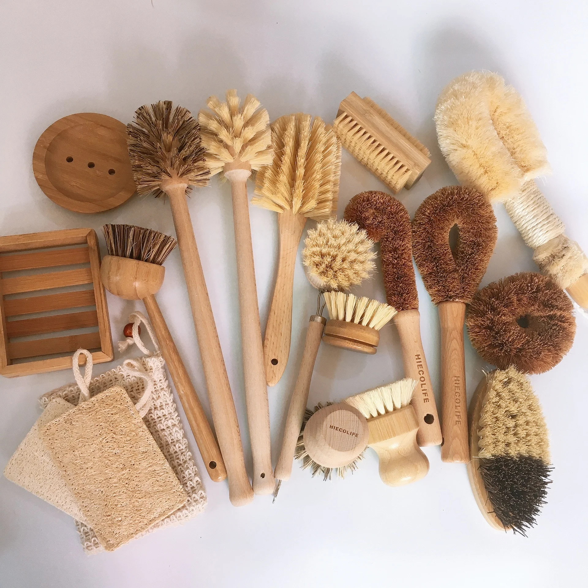 Free Plastic Natural Kitchen Bamboo Brush Long Tampico Fiber Dish Cleaning Coconut Fibre Brushes