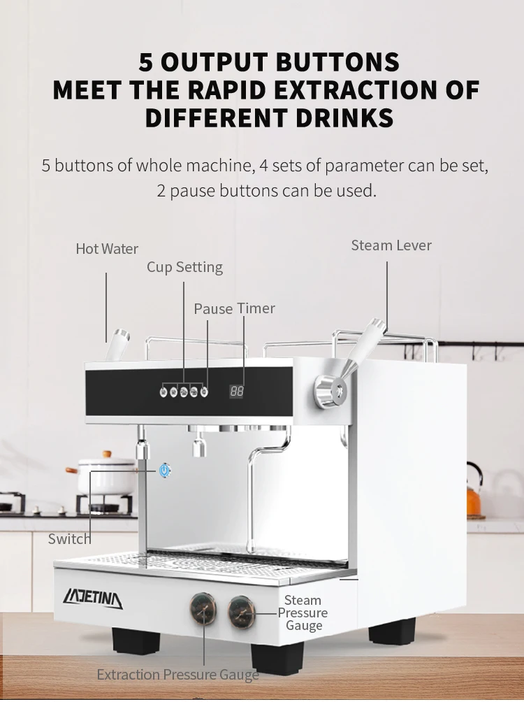 2024 Commercial Coffee And Teaespresso Shop Supplies Cappuccino Semi Automatic Espresso Coffee Making Machine