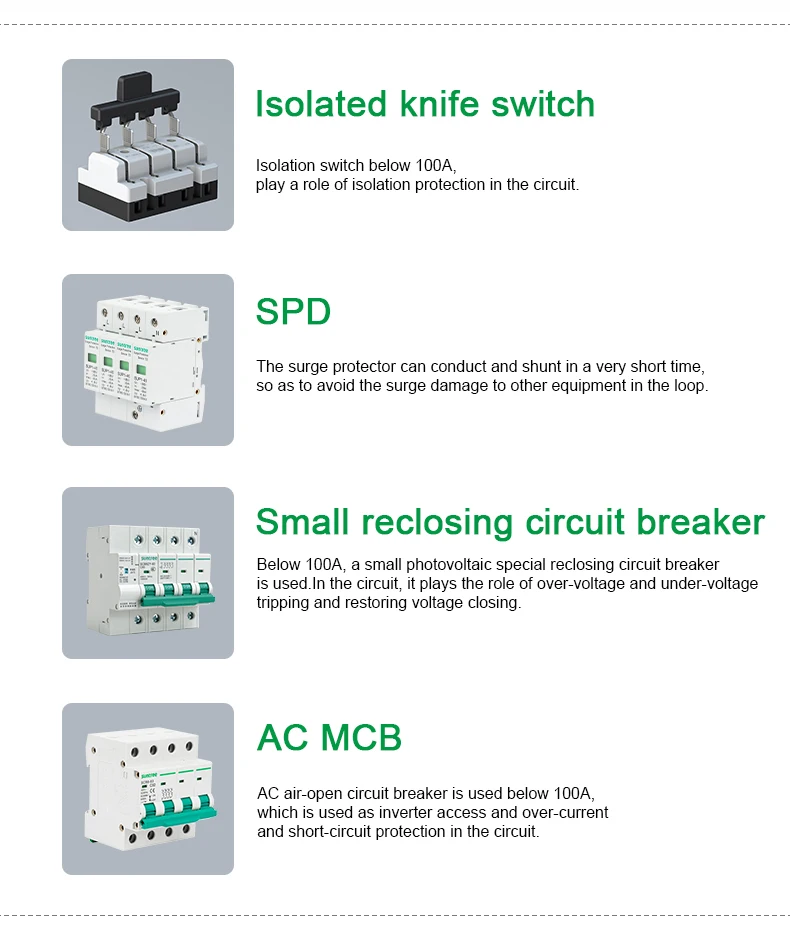 Suntree/OEM ac/dc on-grid solar pv combiner box  32A to 250A  connect 10KW 25KW 50KW  inverter