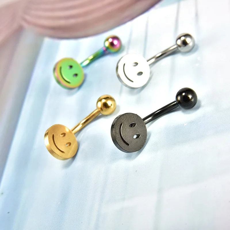 fashion Smile face shaped navel piercing jewelry surgical stainless steel post belly button ring navel dangle with ball