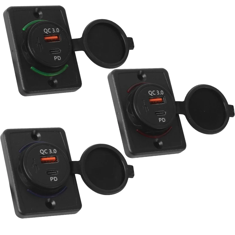 TYTXRV RV Accessories 12V-24V Car Charger Socket with Cap QC3.0 PD Port Panel Mount Surface Power Adapter for RV Marine Boat Bus