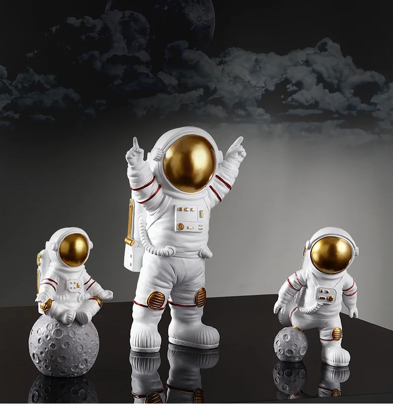 home decor artificial resin astronaut figurines modern spaceman with moon sculpture statues decorative arts and crafts for kids
