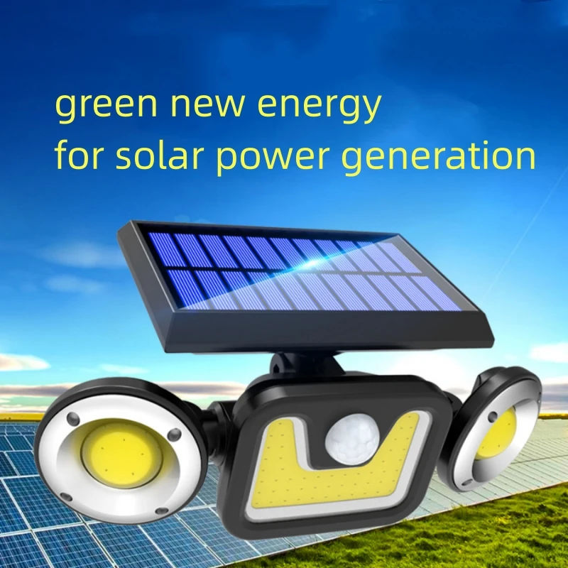 Outdoor Solar Garden Lights Waterproof 3 Adjustable Heads 270 Wide Angle 83COB Solar Light Body Sensor Wall Lamp