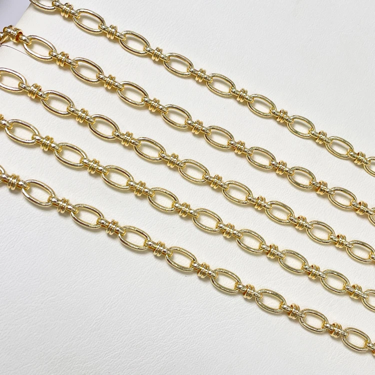 Оптовая продажа звеньевая цепочка золотое ожерелье 14K позолоченная золотистого цвета латунные цепочки для изготовления ювелирных