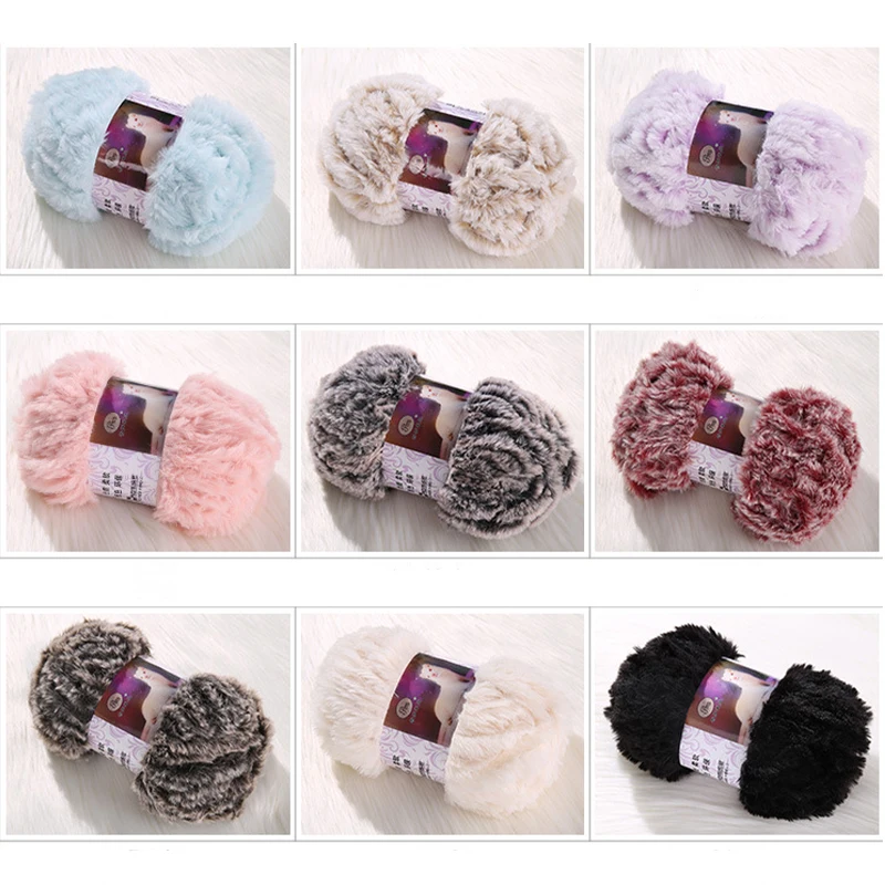 Low MOQ Fancy 100% Polyester Chunky knit Fluffy Faux Comfortable Hats Scarf Blanket Fake Fur Hand Crochet Yarn