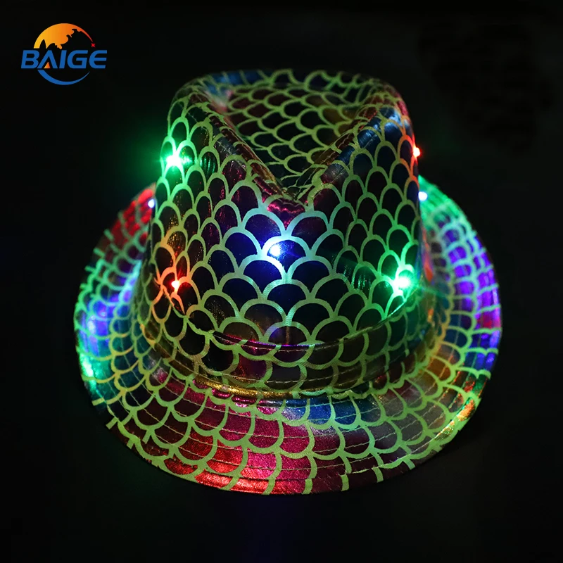 Happy new Year Glowing Hat LED Light Up Flashing Fedora Hat