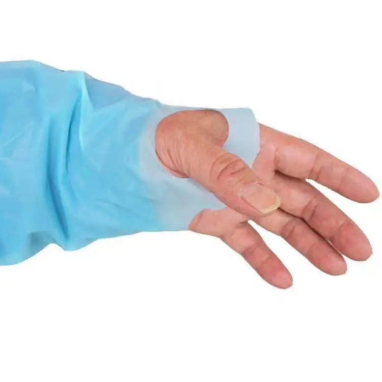Disposable waterproof CPE isolation gown with Thumb Loop Long Sleeves