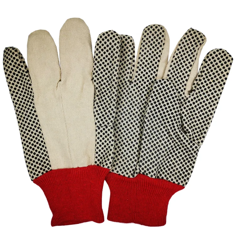 Factory direct Pvc dotted Red knitted wrist supertouch cotton Black  polka dots hand work Grip safety  drill cotton gloves