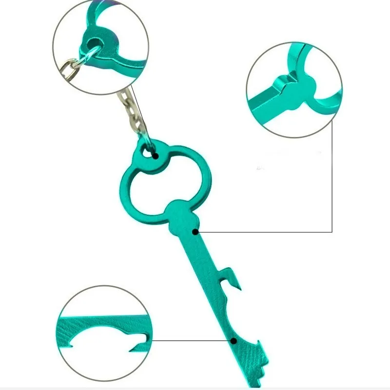 HXY Wholesale Advertising Retro Key Shape Keyring Beer Aluminum Alloy Opener Keychain Purple Custom Bottle Promotion Openers