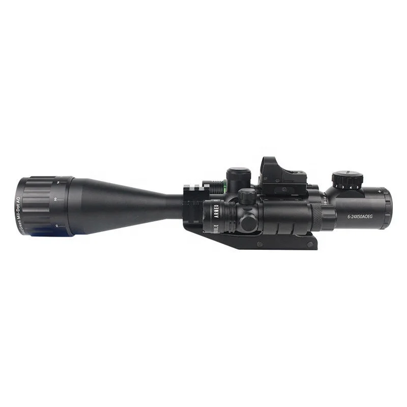 Combo Optical Scope 6-24x50+ Mini Red Dot Sight+Red Laser Sight +Flash Light Hunting Scope  Reflex Sight Scope
