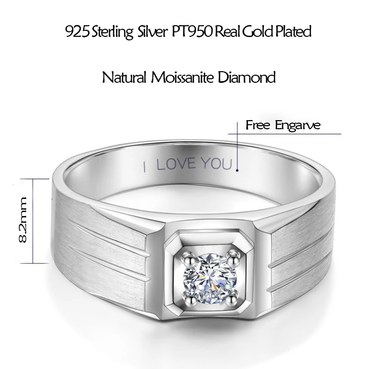 Mens Moissanite Ring PT950 Gold Filled Man Ring Soliatire Diamond Silver Ring 925 Man