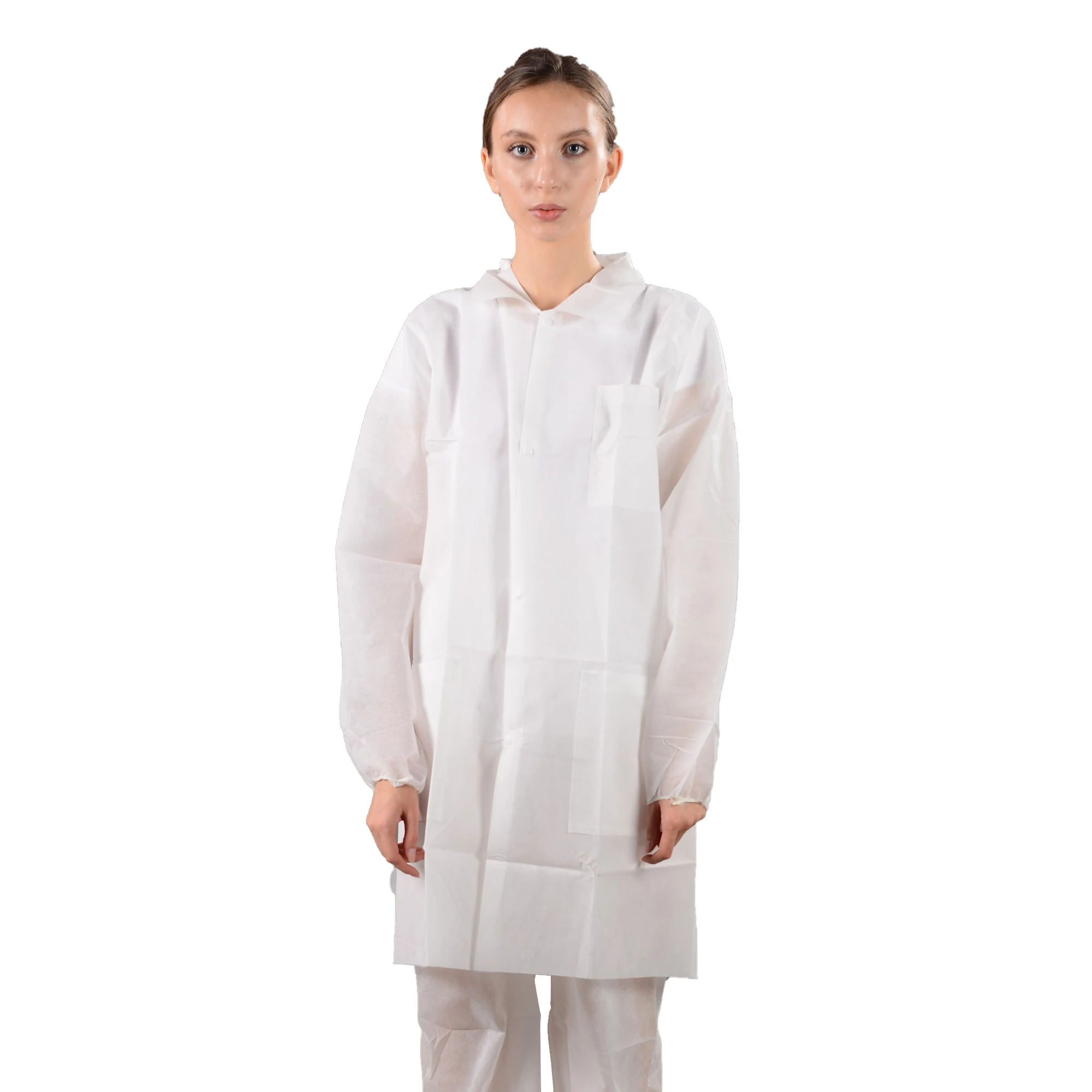SMS Non-Woven PP Lab Coat with Three Pockets Consumables for Visitors Uniforms