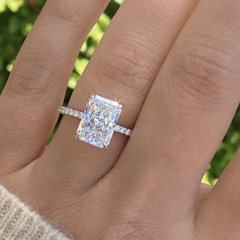 Wholesale Price Luxury14K 18K Real Gold 3.0 CT Radiant Cut Moissanite Four Claw Prong 14k White Gold Engagement Ring