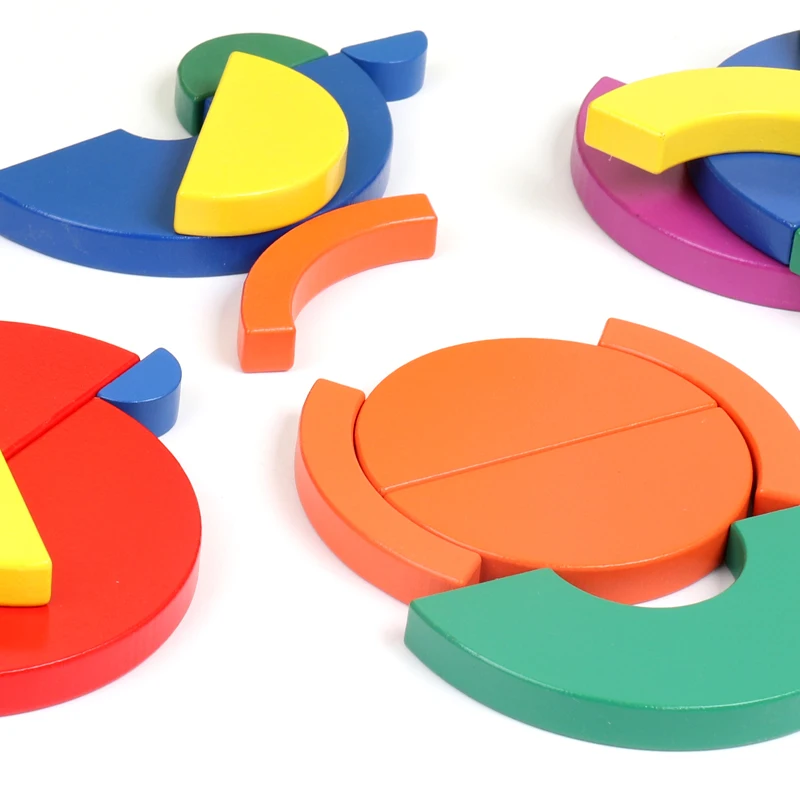 
Kid Rainbow Blocks Building Block Colorful Montessori Large Round Shape Wooden Jigsaw Puzzle Children Educational Toy Wood 