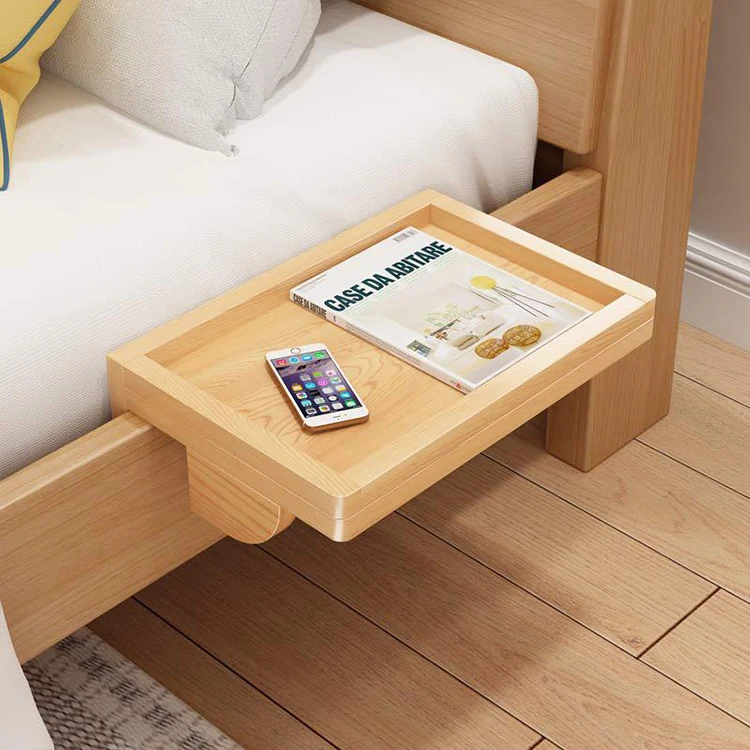 Easy To Install Bedroom Furniture Bedside Shelf Table Punch-Free Solid Wooden Floating Bedside Organizer