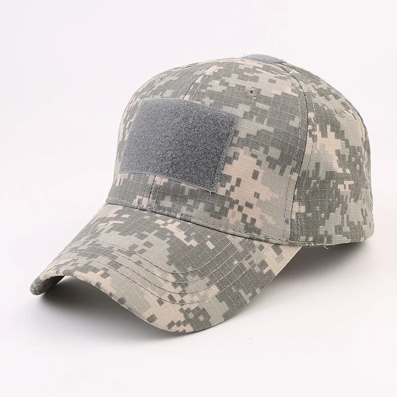 Hiking Running Camping Hook and Loop Fastener Camo Baseball Cap Men Patches Custom Logo Black Tactical Camouflage Cap for Men