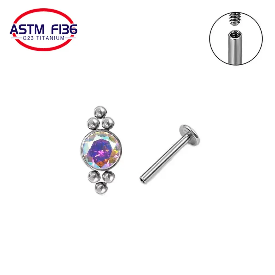 2022 New Multicolor Earrings G23 Titanium 16G Internal Thread Conch Tragus Helix Screw Back Stud Earrings