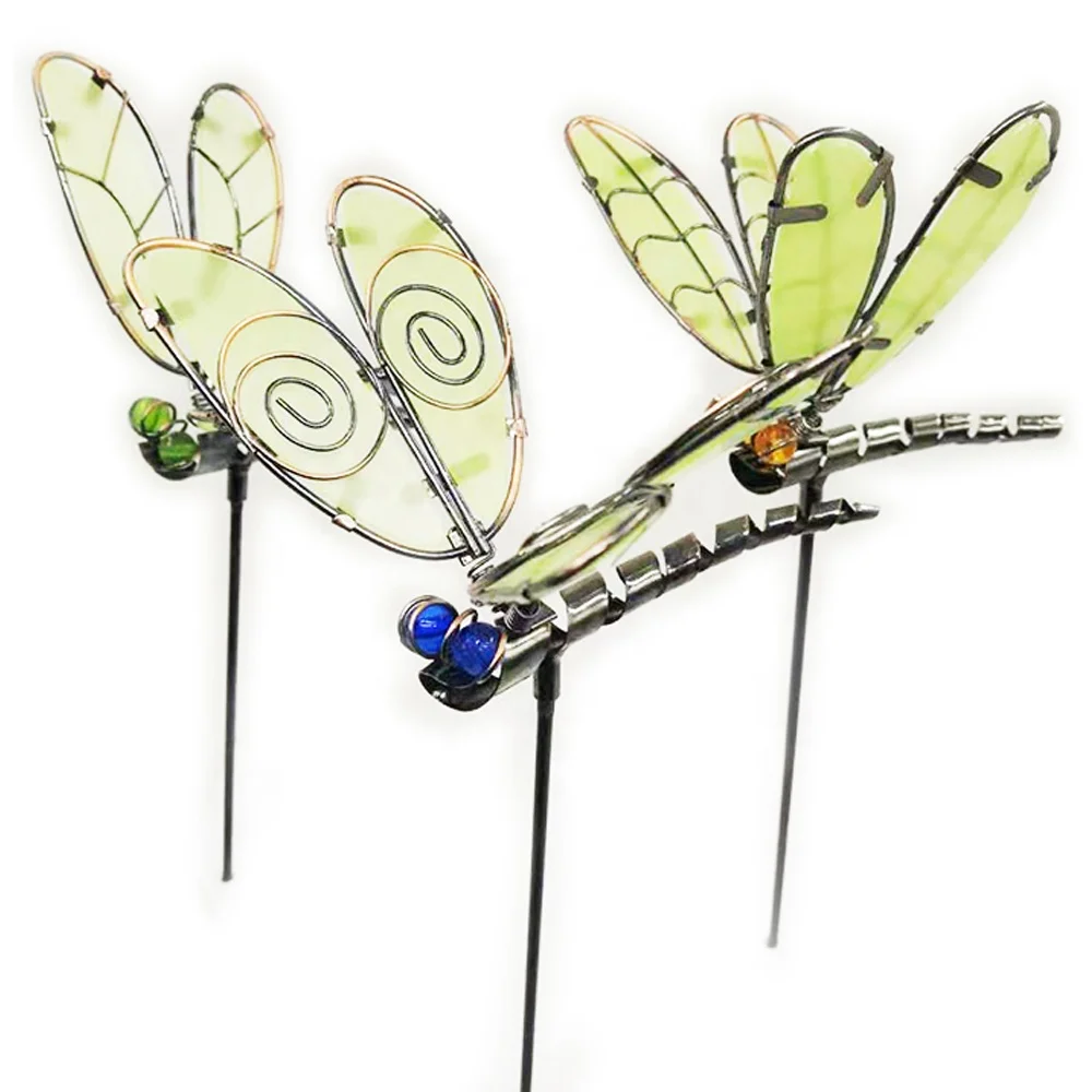 Glow In Dark Luminous Dragonfly Sticks Metal Dragonfly Garden Decoration garden animal stakes