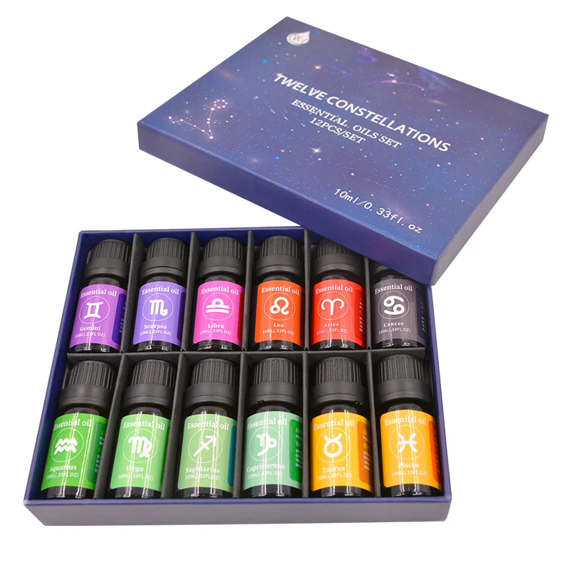 Private label OEM Natural 12 essential oil set 100% pure lavender tea tree essential oil kit