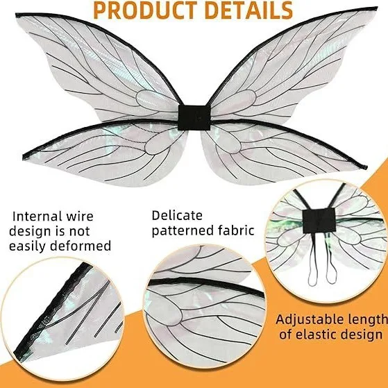 4PCS Butterfly Fairy Wing Decor Butterfly Fairy Wings with Elf Ears Dress Up Birthday Party Favors Costume Halloween Angel Wing