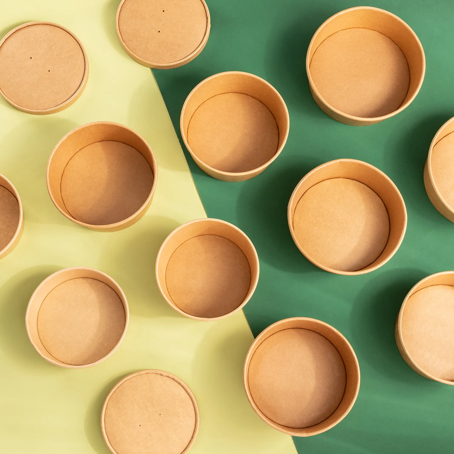 Disposable Kraft Paper Salad Bowl Can Be Added Lid Packaging Food Round Kraft Paper Lunch Box