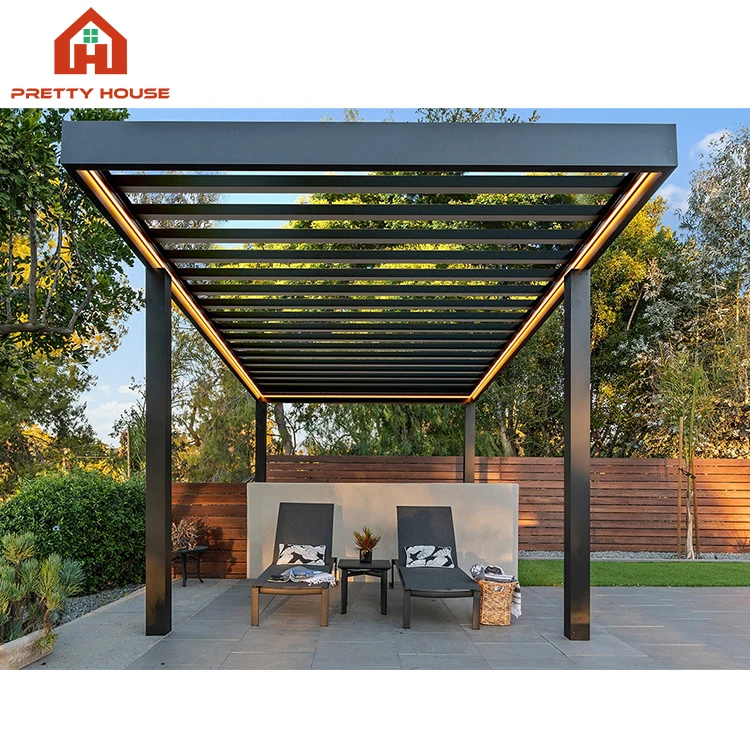 Gazebo canopy shades full retractable aluminum pergola