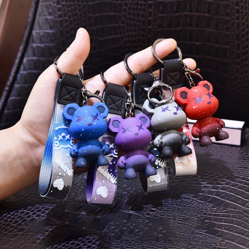 Creative Resin Bear Keychain Trend 3D Cartoon Keyring Pendant Key Chain Accessories
