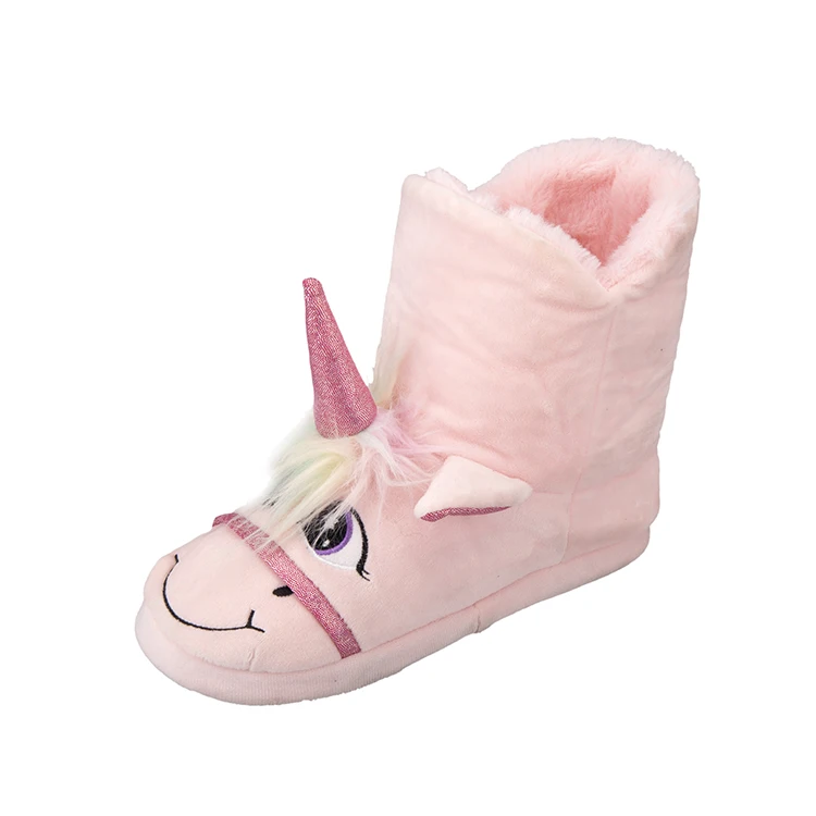Pink Novelty 3D Unicorn Animal Soft Outdoor Indoor Plush winter fur boots warm shoes