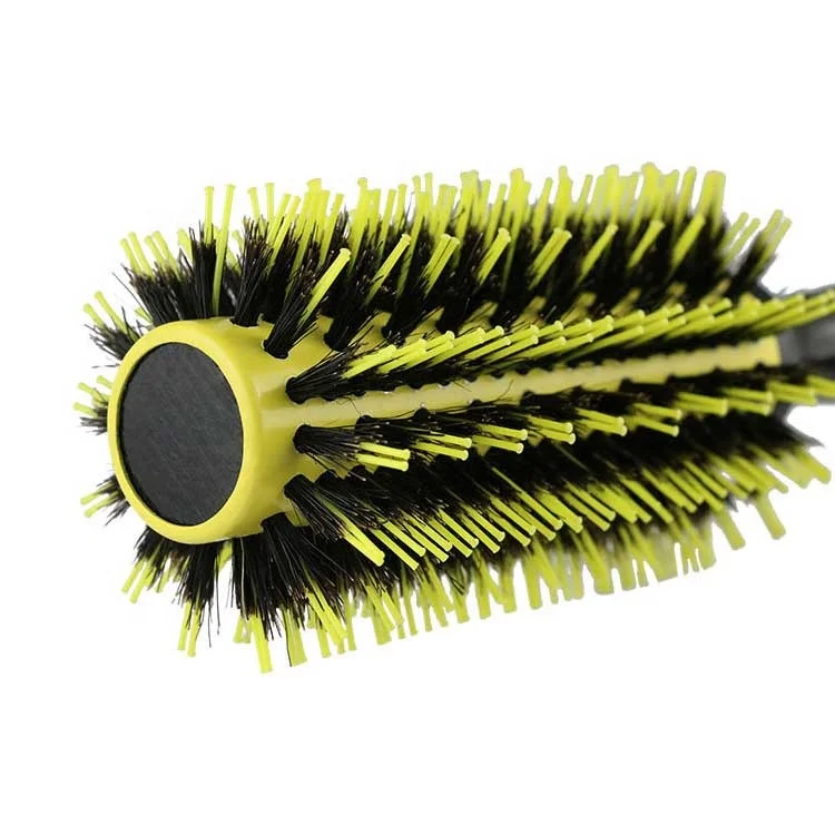 Bright Yellow Ceramic Round Brush Nylon Boar Bristle Curling Hair Brush