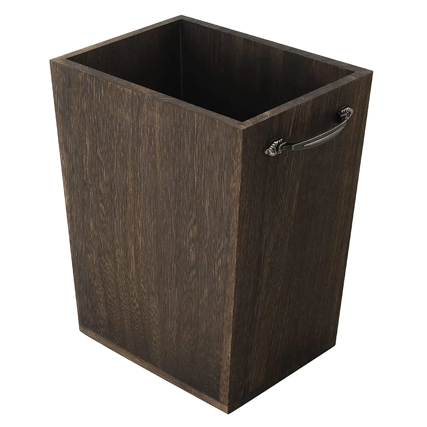 Trash Can Wastebasket Wood Garbage Container Bin with Built-in Double Metal Handles for Office, Bedroom, and Bathroom,Dark