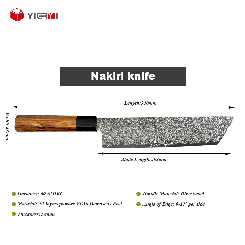 Handmade Japanese Kitchen Knife Made Of 67 Layers Powder Vg10 Folded Steel Vegetable Knife With Olive Wood Handle
