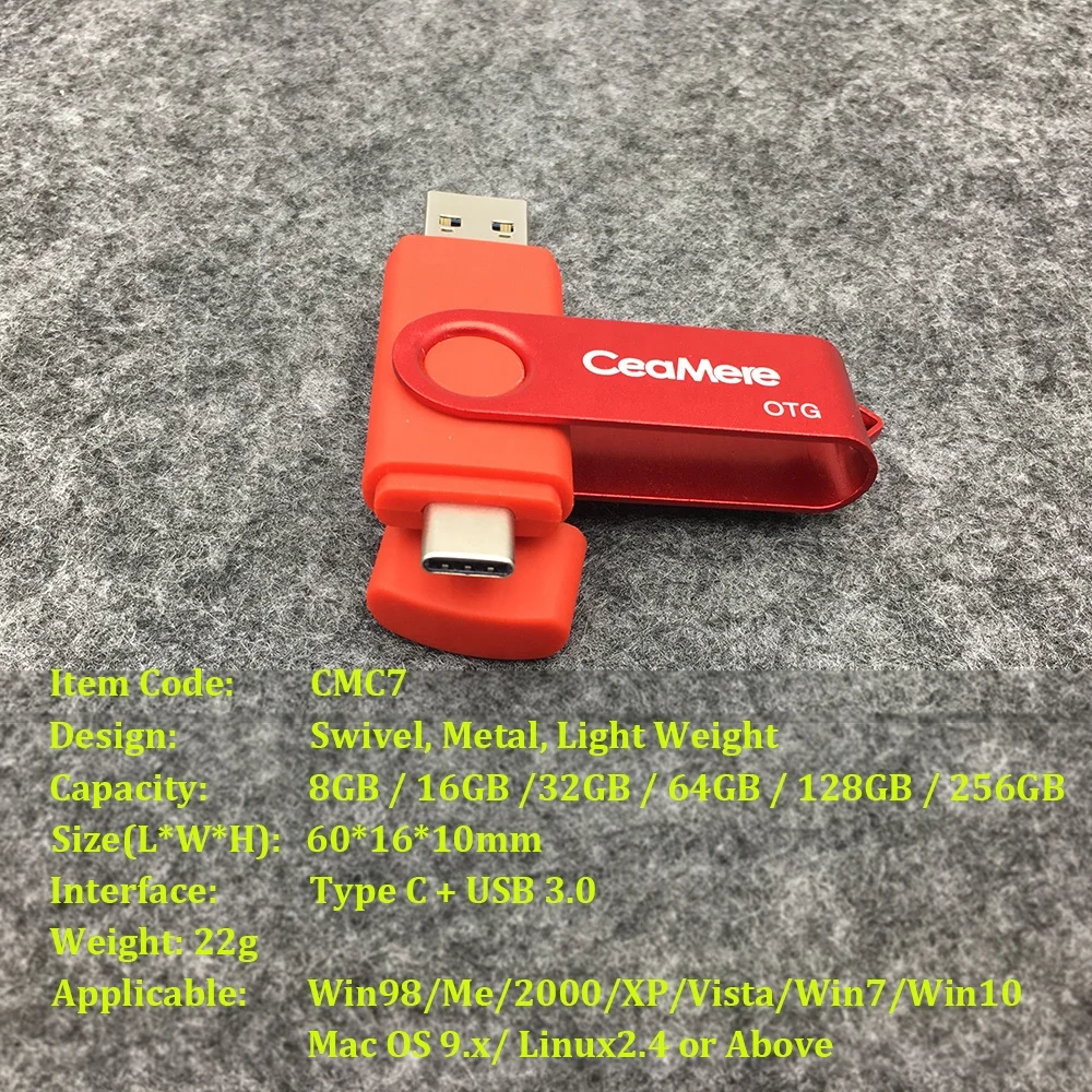 Original Ceamere CMC7 Dual U Disk Flash Drive 32GB 64GB 128GB USB 2.0 3.0 Memory Flash Drives Type C OTG USB Pendrive