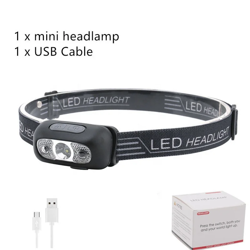 Led waterproof outdoor headlamp motion sensor head mounted rechargeable lamp with USB suitable for camping, running and cycling